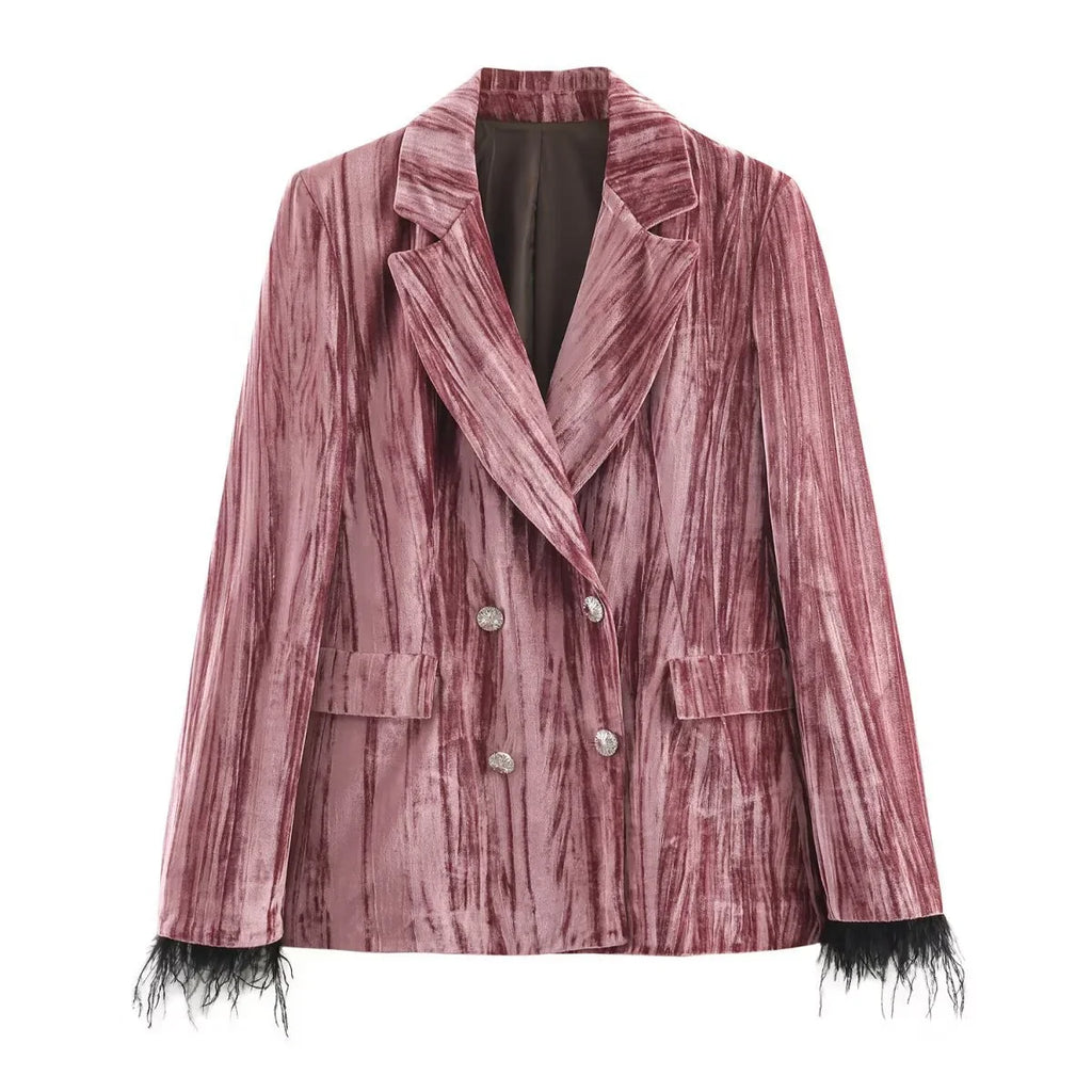 Completo Velluto Donna Rosa con Piume